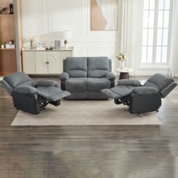 FURNITURE ONE Manual Reclining Sofa Set, Corduroy Fabric Sofa Suite - 1+1+2 Sofa Set in Grey - Size: 1 Pack - thumbnail 9