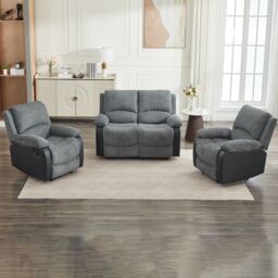 FURNITURE ONE Manual Reclining Sofa Set, Corduroy Fabric Sofa Suite - 1+1+2 Sofa Set in Grey - Size: 1 Pack - thumbnail 4