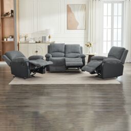 FURNITURE ONE Manual Reclining Sofa Set, Corduroy Fabric Sofa Suite - 1+1+2 Sofa Set in Grey - Size: 1 Pack - thumbnail 8