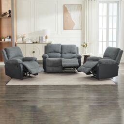 FURNITURE ONE Manual Reclining Sofa Set, Corduroy Fabric Sofa Suite - 1+1+2 Sofa Set in Grey - Size: 1 Pack - thumbnail 7