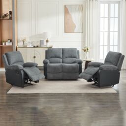 FURNITURE ONE Manual Reclining Sofa Set, Corduroy Fabric Sofa Suite - 1+1+2 Sofa Set in Grey - Size: 1 Pack - thumbnail 6