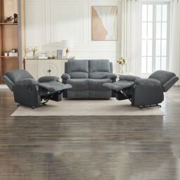 FURNITURE ONE Manual Reclining Sofa Set, Corduroy Fabric Sofa Suite - 1+1+2 Sofa Set in Grey - Size: 1 Pack - thumbnail 5