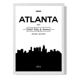 ARTZE Atlanta Black & White City Skyline Framed Print SIZE: A3 with White Frame - Size: A4 - thumbnail 1