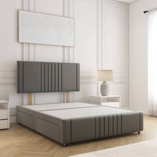 "BSSPOKE Hazel Divan Bed Plush Velvet 24""Headboard 2Drawers Footend No Mattress in Grey - Size: Double" - image 1