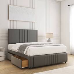 "BSSPOKE Hazel Divan Bed Plush Velvet 24""Headboard 2Drawers Footend No Mattress in Grey - Size: Double" - thumbnail 2