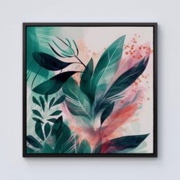 Warren Reed - Designer Green Feather leaves Tropical Framed Canvas in Black - Size: w40 inch x h40 inch - thumbnail 1