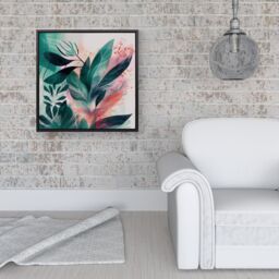 Warren Reed - Designer Green Feather leaves Tropical Framed Canvas in Black - Size: w40 inch x h40 inch - thumbnail 2