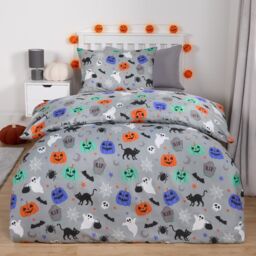 OHS Halloween Kids Duvet Cover with Pillowcase Bedding Set in Light Grey - Size: Single - thumbnail 1