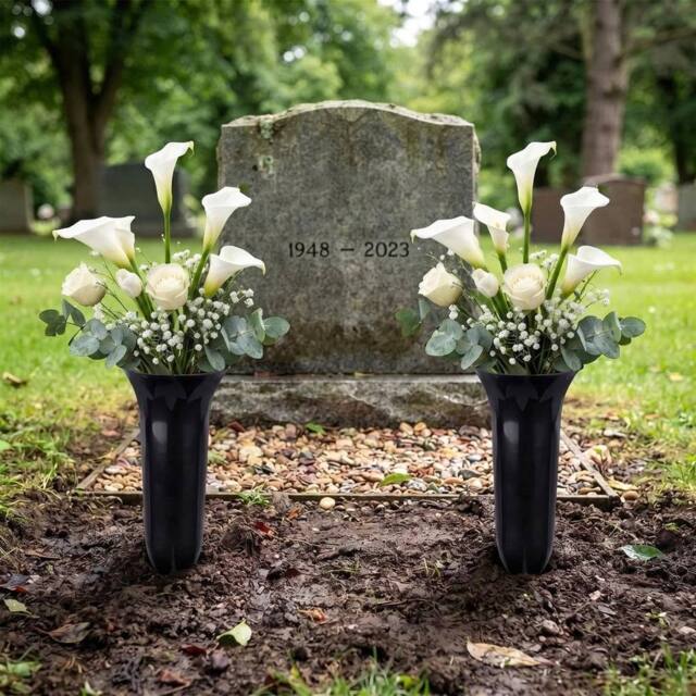 EONLION Set of 2 Grave Vases with Spikes Cemetery Flower Pots in Black - Size: 100 cm - image 1