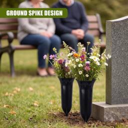 EONLION Set of 2 Grave Vases with Spikes Cemetery Flower Pots in Black - Size: 100 cm - thumbnail 4