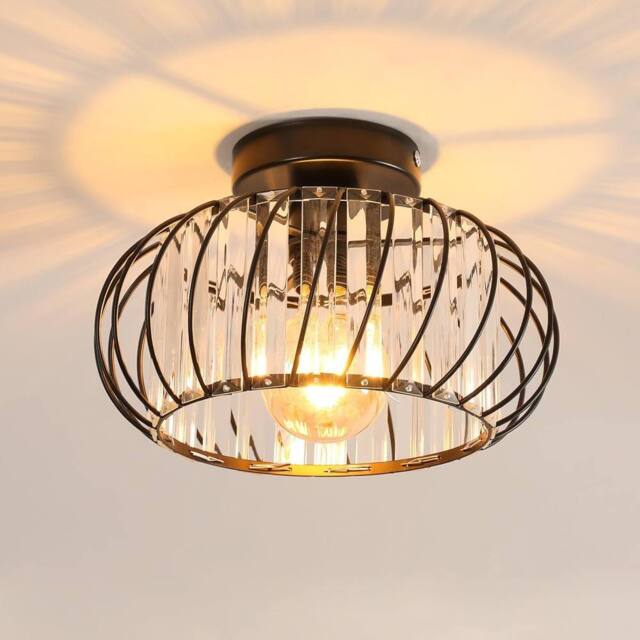 Goeco Ceiling Light Crystal, E27 Modern Ceiling Light with Glass Lampshade in Black - image 1