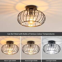Goeco Ceiling Light Crystal, E27 Modern Ceiling Light with Glass Lampshade in Black - thumbnail 6