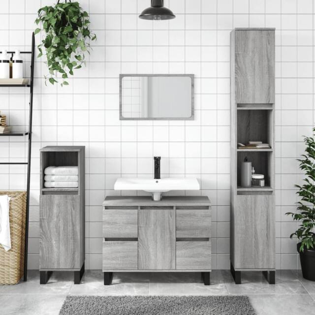 Berkfield Home Bathroom Cabinet Grey Sonoma 80x33x60 cm Engineered Wood - Size: 80 x 33 x 60 cm - image 1