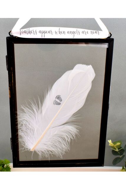Amaya Rose Ltd In Memory of Baby. Baby Feet Real feather Floating Picture Frame in Black
