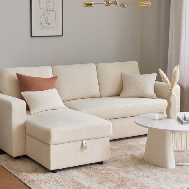 Aspire Nexis Corner Sofa Bed with Storage, Chaise on the Left in Natural - Size: 3 Seater - image 1
