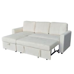 Aspire Nexis Corner Sofa Bed with Storage, Chaise on the Left in Natural - Size: 3 Seater - thumbnail 3