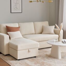 Aspire Nexis Corner Sofa Bed with Storage, Chaise on the Left in Natural - Size: 3 Seater
