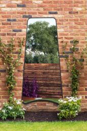 MirrorOutlet Black Metal Trapezoid Shape Framed Garden Wall Mirror (200CM X 95CM) - Size: 1 Pack - thumbnail 1