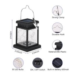 EONLION 4X LED Waterproof Solar Powered Hanging in Black - Size: 100 cm - thumbnail 2
