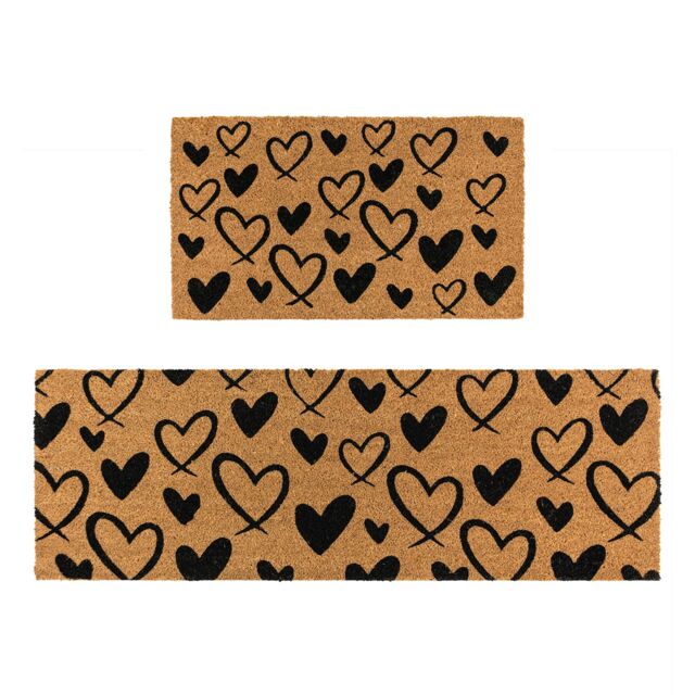 JVL Latex Coir Mat & Runner - Hearts in Brown - Size: 40 cm x 120 cm - image 1