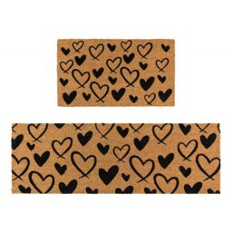JVL Latex Coir Mat & Runner - Hearts in Brown - Size: 40 cm x 120 cm - thumbnail 1