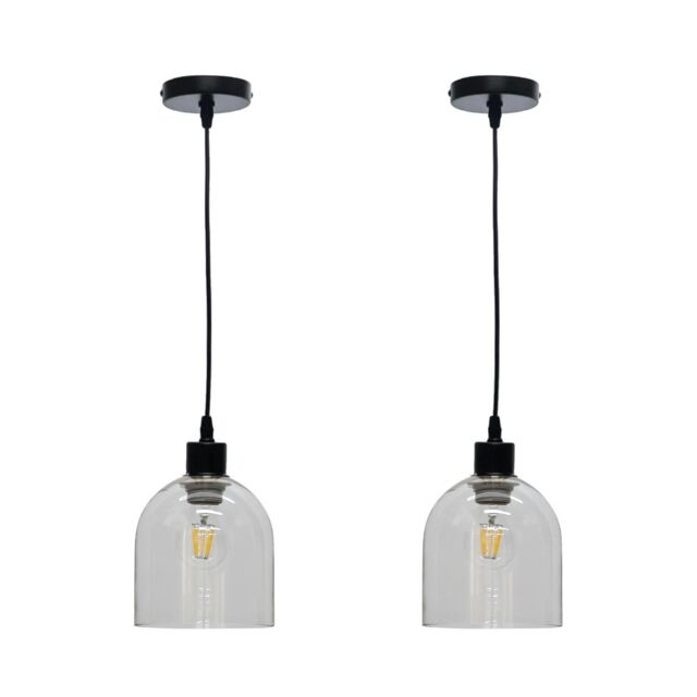 First Choice Lighting Set of 2 Belten - Clear Glass Cloche with Black Pendant Fittings - image 1