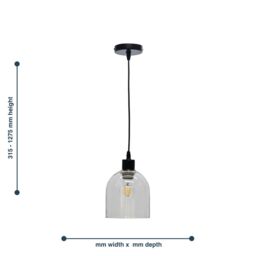 First Choice Lighting Set of 2 Belten - Clear Glass Cloche with Black Pendant Fittings - thumbnail 6