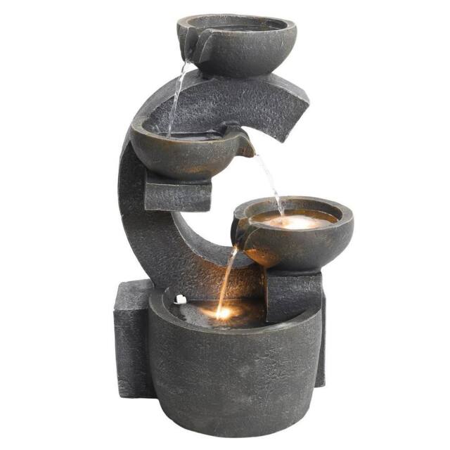 FLAVORA 4 Tiers Water Feature LED Cascading Fountain in Grey - Size: 0.6m2 - image 1