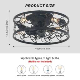Garwarm Ceiling Light Fan with Remote Control 50cm Metal Fan for Bedroom Flush Mount Modern Decor Light Fan E27 Lamps Black 4 Light - thumbnail 4
