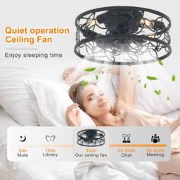 Garwarm Ceiling Light Fan with Remote Control 50cm Metal Fan for Bedroom Flush Mount Modern Decor Light Fan E27 Lamps Black 4 Light - thumbnail 3