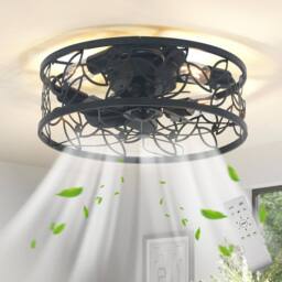Garwarm Ceiling Light Fan with Remote Control 50cm Metal Fan for Bedroom Flush Mount Modern Decor Light Fan E27 Lamps Black 4 Light - thumbnail 1