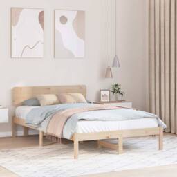 Berkfield Home Traditional Bed Frame with Headboard 120x190 cm Solid Pine Wood in Beige - thumbnail 2