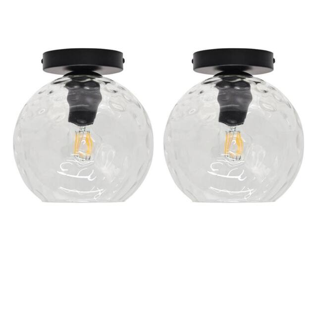 First Choice Lighting Set of 2 Barnum - Clear Dimple Glass Globe Black Ceiling Lights - image 1