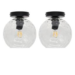 First Choice Lighting Set of 2 Barnum - Clear Dimple Glass Globe Black Ceiling Lights - thumbnail 1