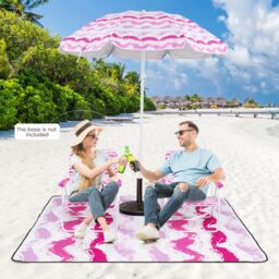 Costway 4 Pieces Beach Umbrella Set Portable Parasol w/2 Foldable Chairs in Pink - thumbnail 4