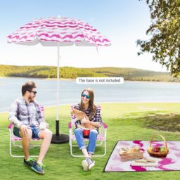 Costway 4 Pieces Beach Umbrella Set Portable Parasol w/2 Foldable Chairs in Pink - thumbnail 3