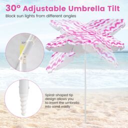 Costway 4 Pieces Beach Umbrella Set Portable Parasol w/2 Foldable Chairs in Pink - thumbnail 8