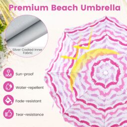 Costway 4 Pieces Beach Umbrella Set Portable Parasol w/2 Foldable Chairs in Pink - thumbnail 7