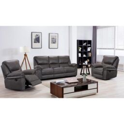 Furnishings For Less UK Boston Grey Fabric Large 3 Piece Sofa Suite Manual Reclining Armchairs + Static 3 Seater Seater Sofa - thumbnail 1