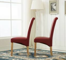 MCC Direct Set of 2 Top Scroll High Back Faux Leather Dining Chairs in Red - thumbnail 3