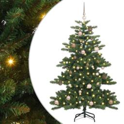 Berkfield Home Artificial Hinged Christmas Tree with 150 LEDs 150 cm PVC in Green - thumbnail 2