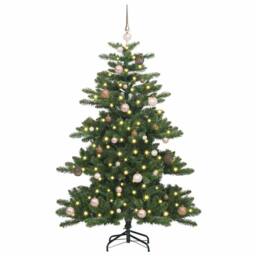 Berkfield Home Artificial Hinged Christmas Tree with 150 LEDs 150 cm PVC in Green - thumbnail 3