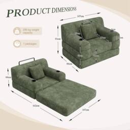 Direct Wicker 1-Seater Corduroy Sleeper Sofa with Cup Holders & Side Pockets in Green - Size: 1 Seater - thumbnail 7