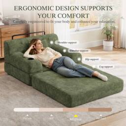 Direct Wicker 1-Seater Corduroy Sleeper Sofa with Cup Holders & Side Pockets in Green - Size: 1 Seater - thumbnail 5