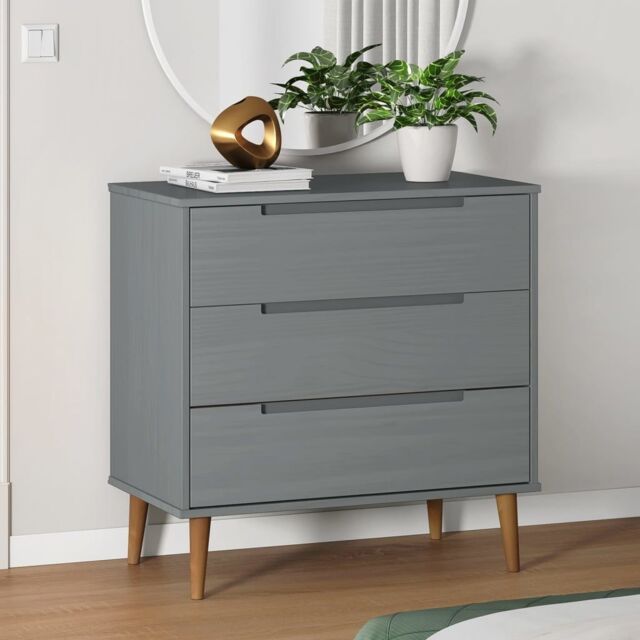 Berkfield Home Drawer Cabinet MOLDE Grey 80x40x80 cm Solid Wood Pine - Size: 80 x 40 x 80 cm - image 1