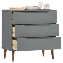 Berkfield Home Drawer Cabinet MOLDE Grey 80x40x80 cm Solid Wood Pine - Size: 80 x 40 x 80 cm - thumbnail 3