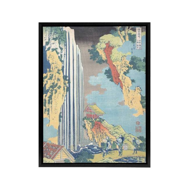 "Artery8 Ono Waterfall On The Kisokaido Framed Canvas Wall Art Print Hokusai in Orange - Size: W12"" x H16""" - image 1