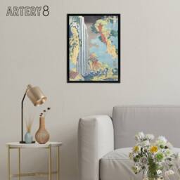 "Artery8 Ono Waterfall On The Kisokaido Framed Canvas Wall Art Print Hokusai in Orange - Size: W12"" x H16""" - thumbnail 3