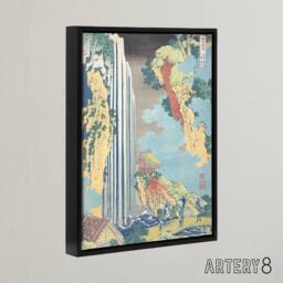 "Artery8 Ono Waterfall On The Kisokaido Framed Canvas Wall Art Print Hokusai in Orange - Size: W12"" x H16""" - thumbnail 2