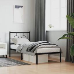 Berkfield Home Metal Bed Frame without Mattress with Headboard Black 80x200cm - Size: 80x200 cm - thumbnail 2